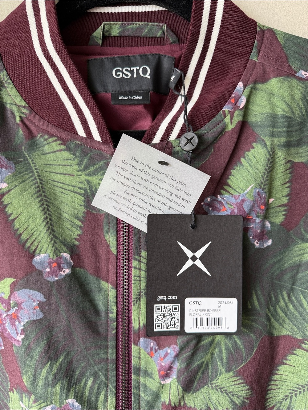 GSTQ Floral Pinstripe Bomber Jacket in Green Men’s Medium